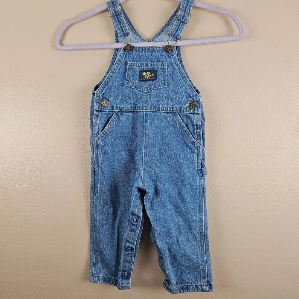Vintage OshKosh B'gosh Baby Light Blue Denim Overalls Size 24 M 100% Cotton